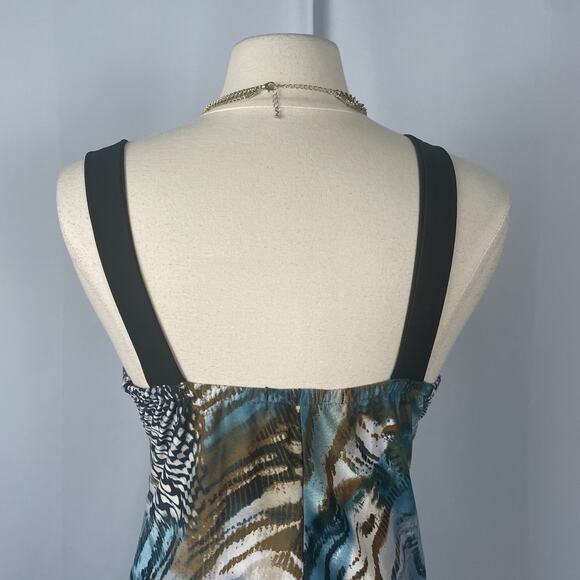 Y2K Midi Dress Size Medium Blue Brown Animal Print Sleeveless Babydoll Stretch - Picture 8 of 15